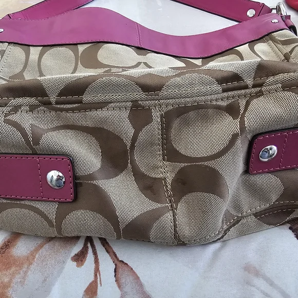 Coach Signature Canvas Shoulder Bag - Pink and Brown - Picture 2 of 15
